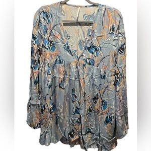 Free People Floral Printed Long Sleeve Tunic Top